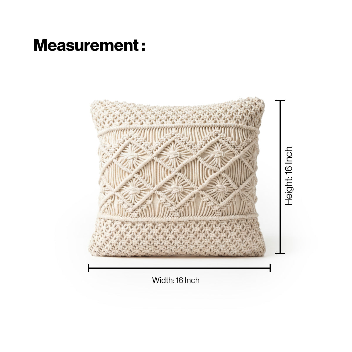 AVOIRR Handmade Macrame Cushion Cover – Boho Decorative Throw Pillow 16x16