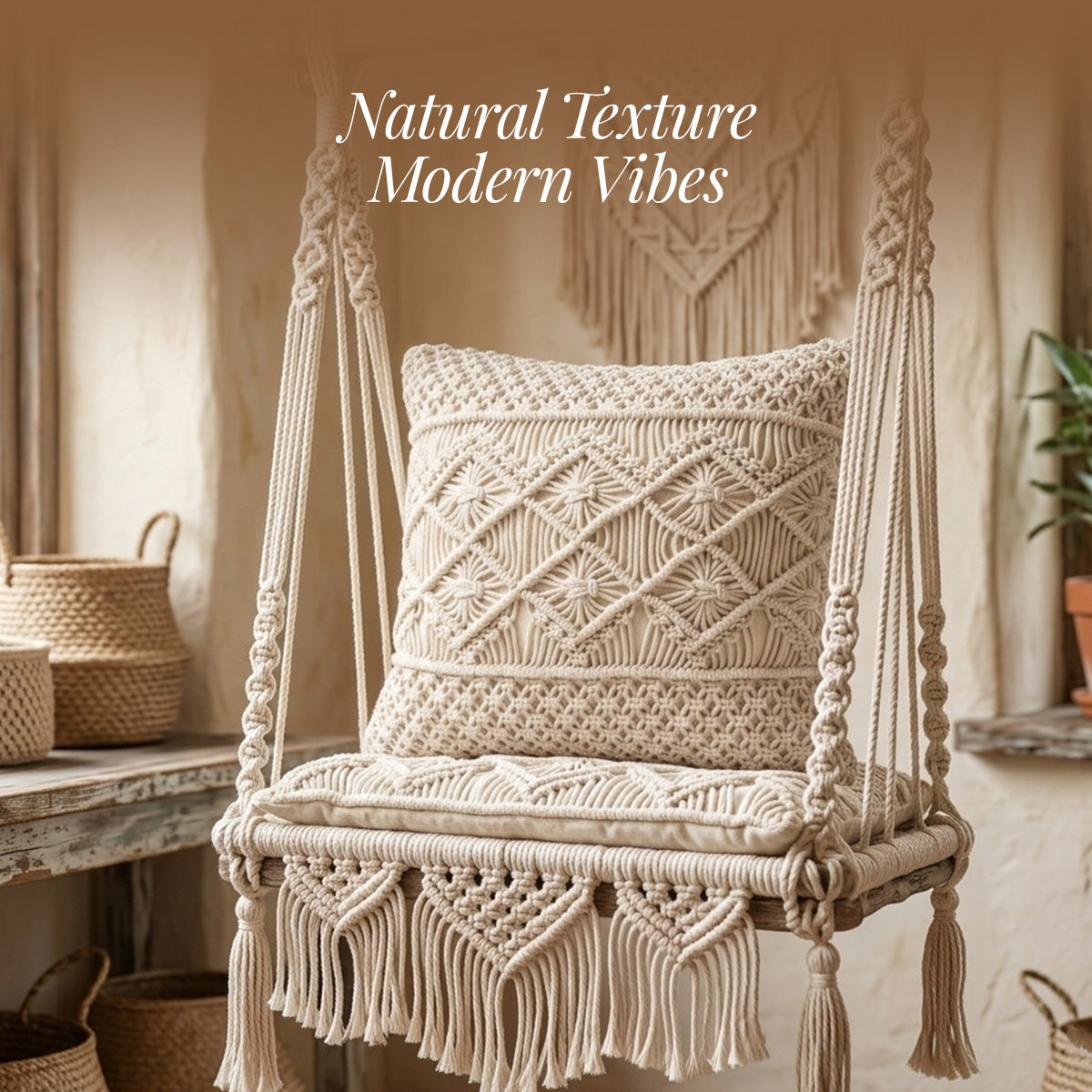 AVOIRR Handmade Macrame Cushion Cover – Boho Decorative Throw Pillow 16x16
