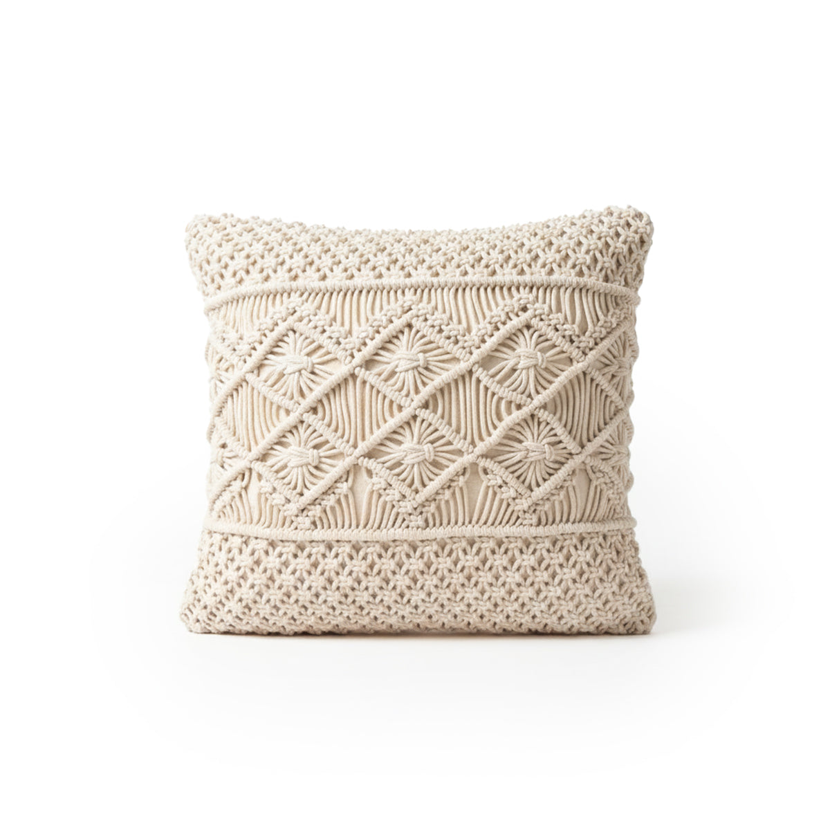 AVOIRR Handmade Macrame Cushion Cover – Boho Decorative Throw Pillow 16x16