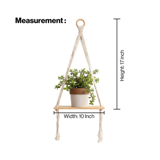 AVOIRR Handmade Macrame Hanging Shelf – Boho Wooden Wall Shelf for Plants & Decor