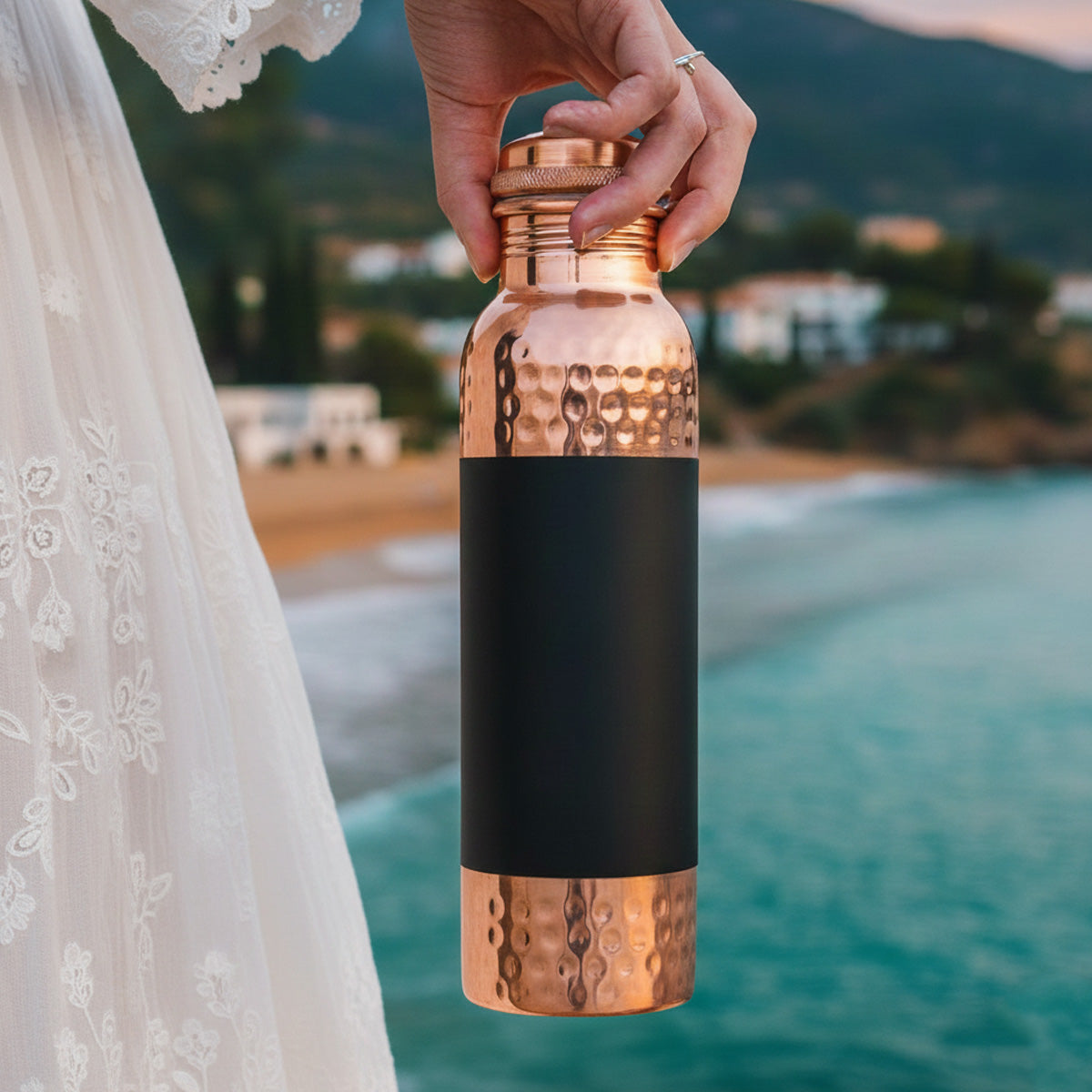 Hammered Copper Water Bottle with Matte Grip – Traditional Craft Meets Modern Design | AVOIRR