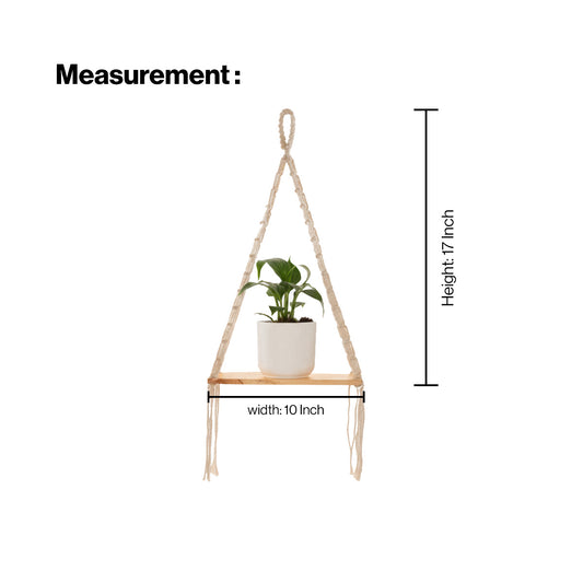 AVOIRR Handmade Macrame Hanging Shelf – Boho Wooden Wall Shelf