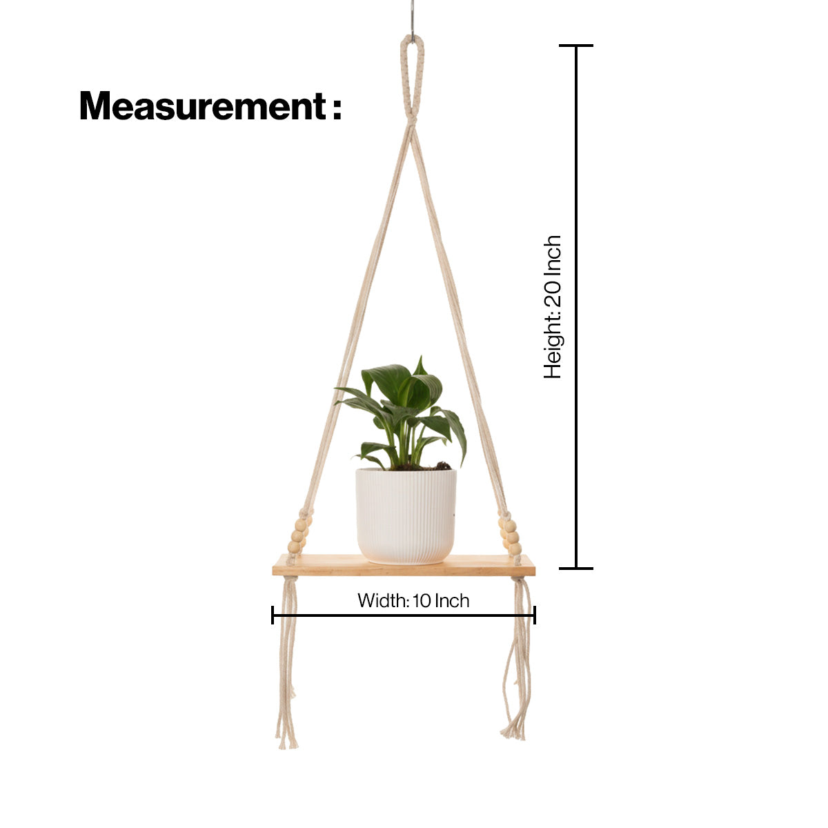 AVOIRR Handmade Macrame Hanging Shelf – Boho Wooden Wall Shelf for Plants & Home Decor