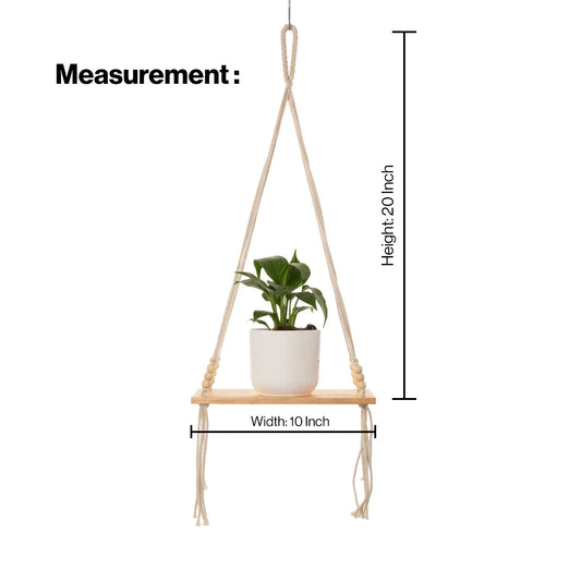 AVOIRR Handmade Macrame Hanging Shelf – Boho Wooden Wall Shelf for Plants & Home Decor
