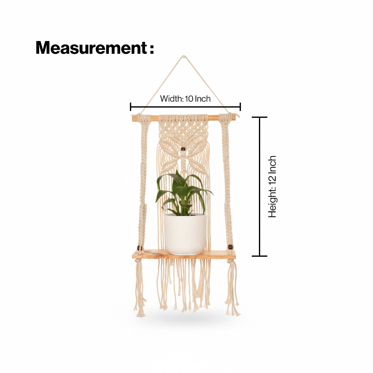 AVOIRR Handmade Macrame Wall Shelf – Boho Hanging Plant Shelf