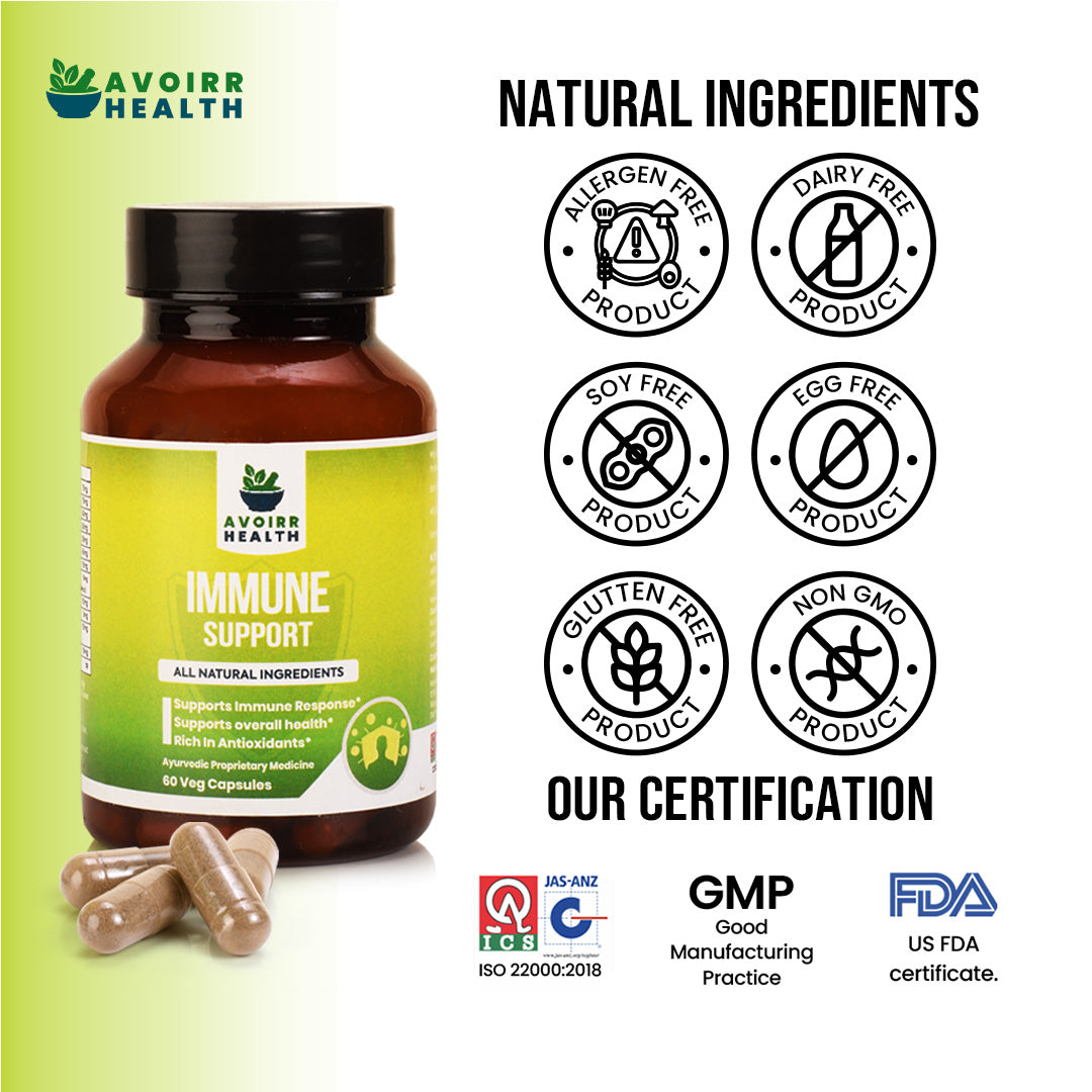 Avoirr Health Immune Support Capsules - Boost Your Immunity with Ashwagandha, Amla, and Turmeric - 60 Veg Capsules