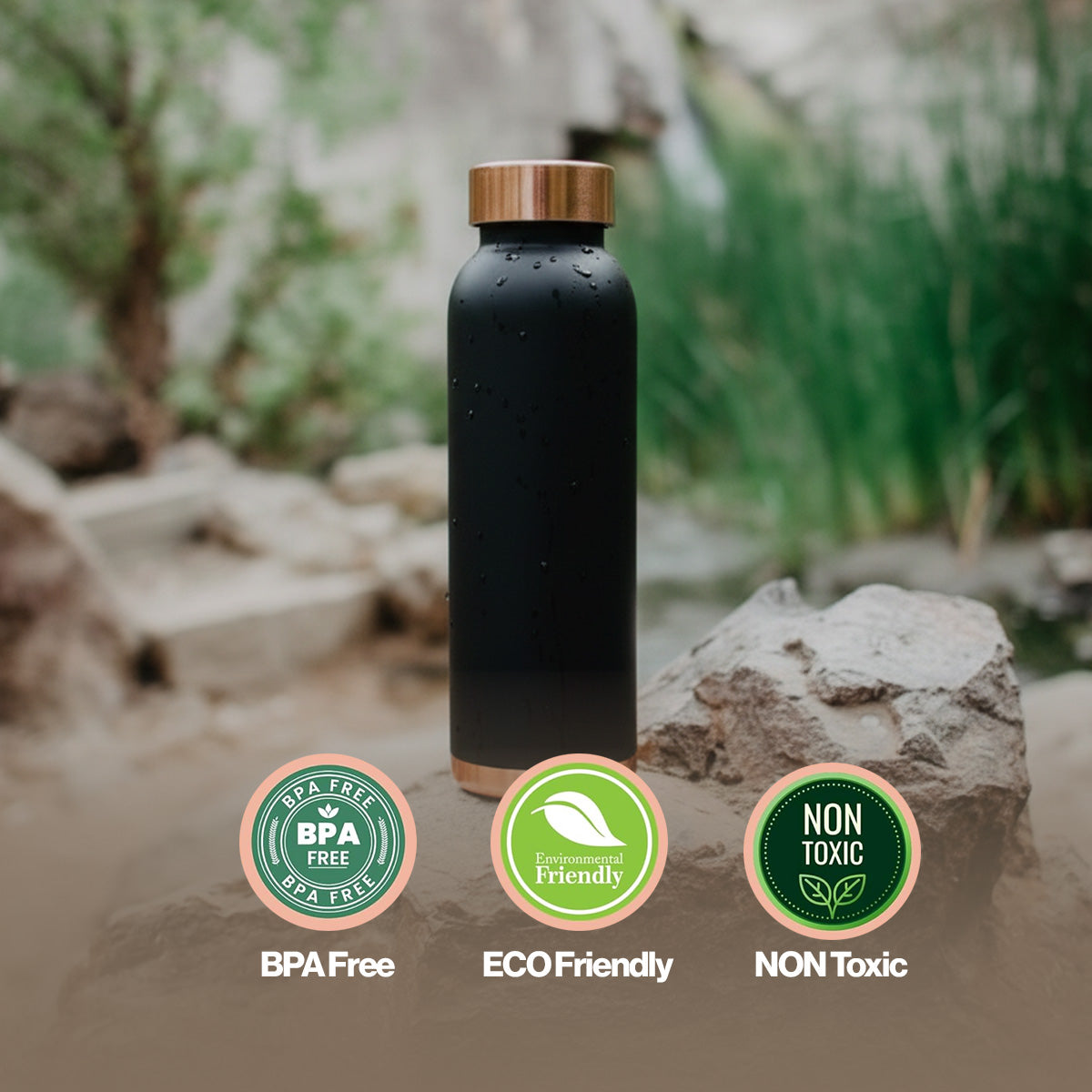 Matte Black Copper Water Bottle – Premium Ayurvedic Hydration | AVOIRR