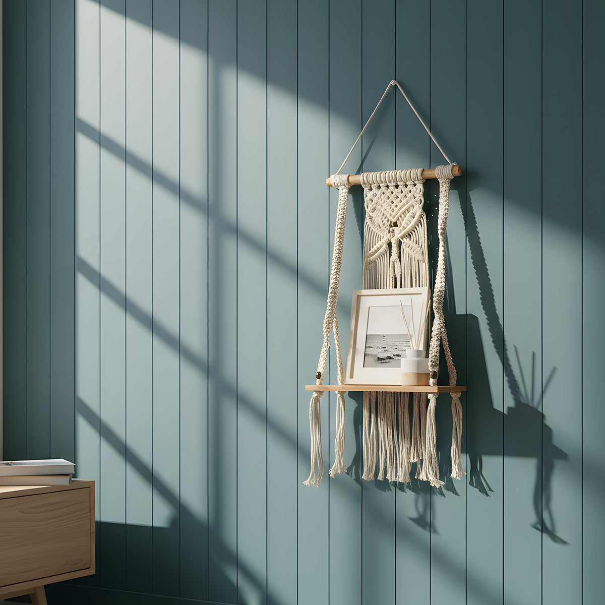AVOIRR Handmade Macrame Wall Shelf – Boho Hanging Plant Shelf