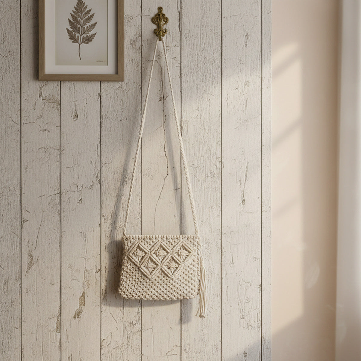 Avoirr Handmade Macrame Crossbody Bag for Women – Boho Cotton Shoulder Purse with Zipper Closure & Tassel, Lightweight Small Travel Festival Handbag