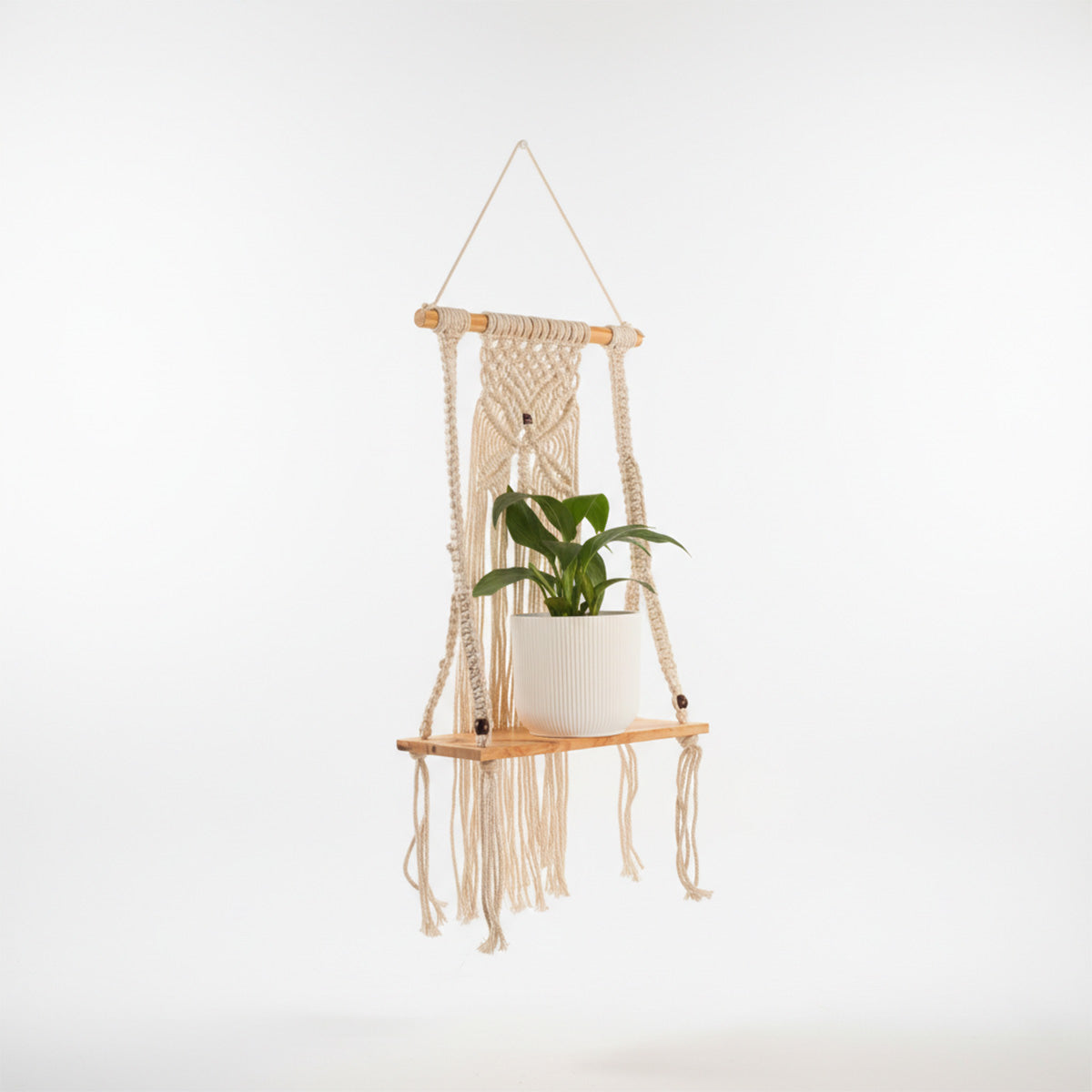 AVOIRR Handmade Macrame Wall Shelf – Boho Hanging Plant Shelf