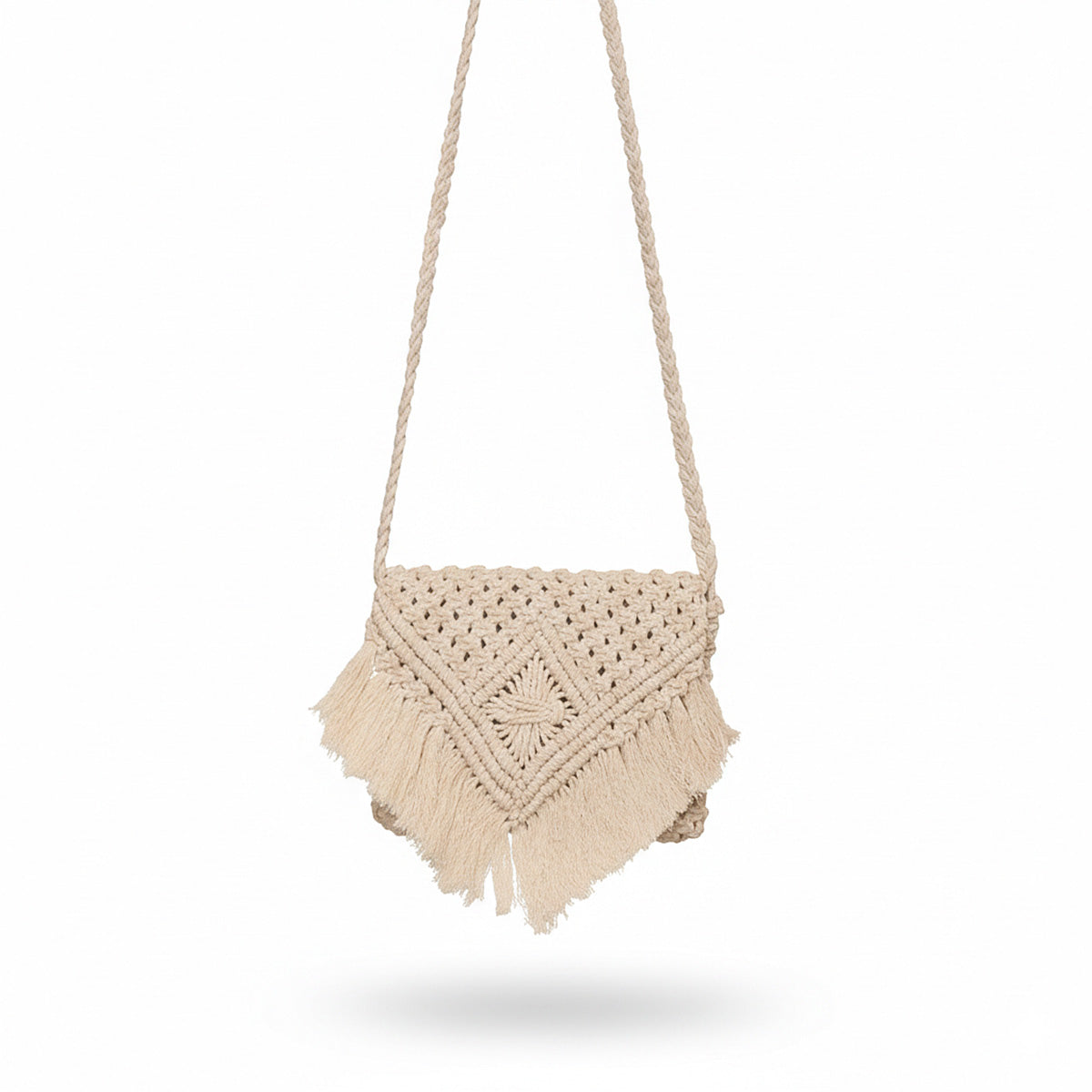 Avoirr Handmade Macrame Crossbody Bag for Women – Boho Cotton Fringe Purse, Lightweight Shoulder Bag, Small Woven Hippie Handbag, Summer Festival Travel Gift