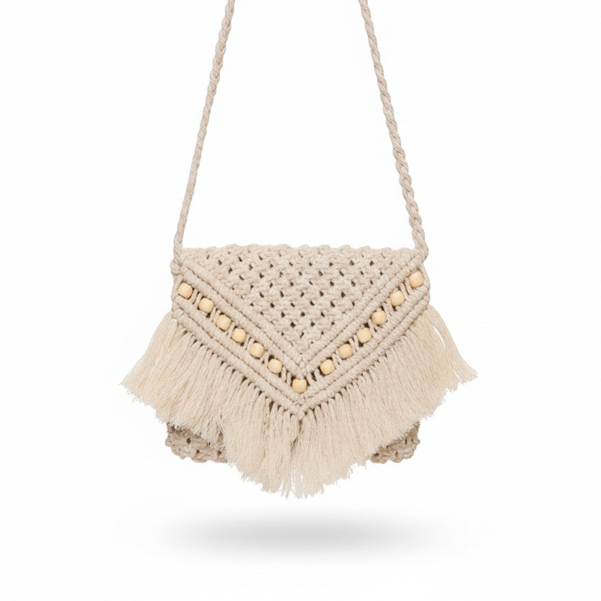 Avoirr Handmade Macrame Purse for Women with Wooden Beads – Boho Crossbody Shoulder Bag, Small Cotton Fringe Handbag, Lightweight Festival Summer Travel Gift