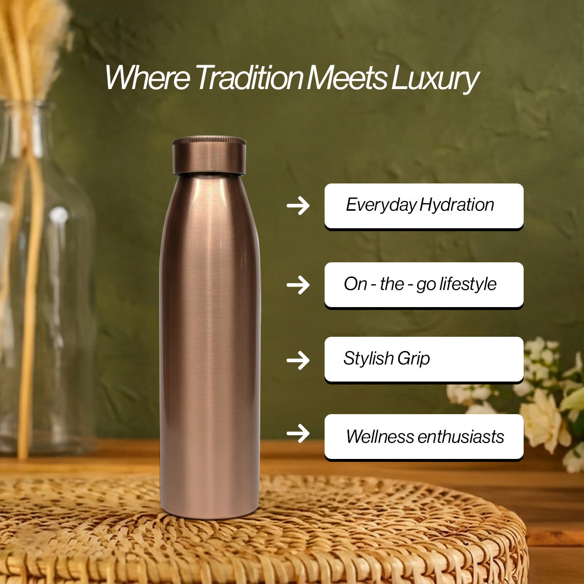 Avoirr Pure Copper Wide Mouth Water Bottle – Minimalist Ayurvedic Hydration Bottle