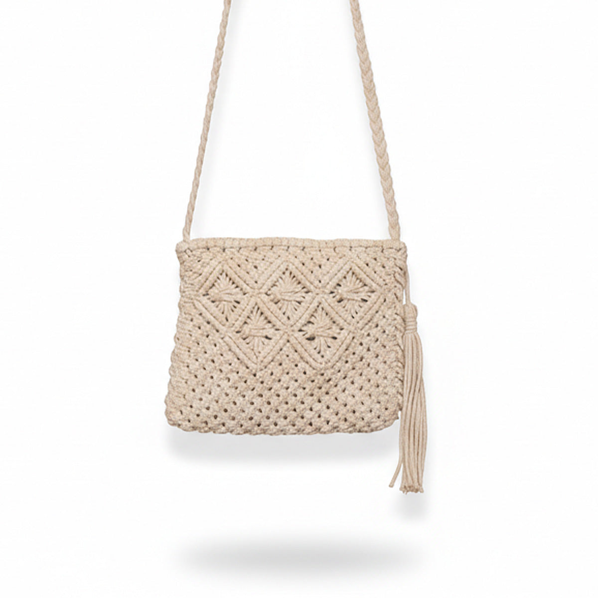 Avoirr Handmade Macrame Crossbody Bag for Women – Boho Cotton Shoulder Purse with Zipper Closure & Tassel, Lightweight Small Travel Festival Handbag