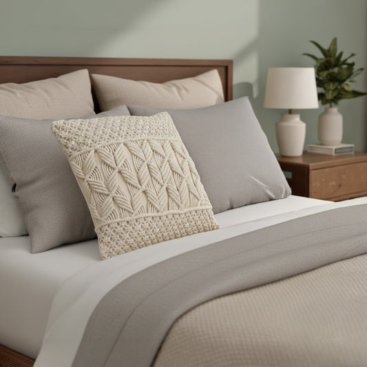 AVOIRR Handmade Macrame Cushion Cover – Boho Decorative Throw Pillow 16x16