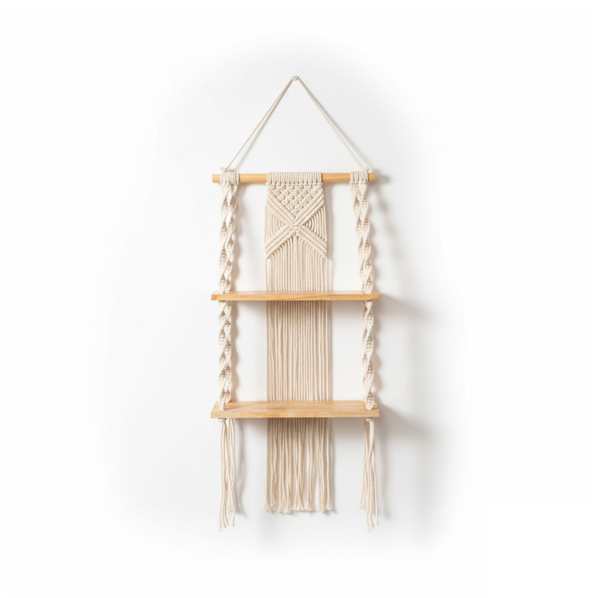 Avoirr Handmade Macrame Wall Shelf | Boho Hanging Wooden Shelf