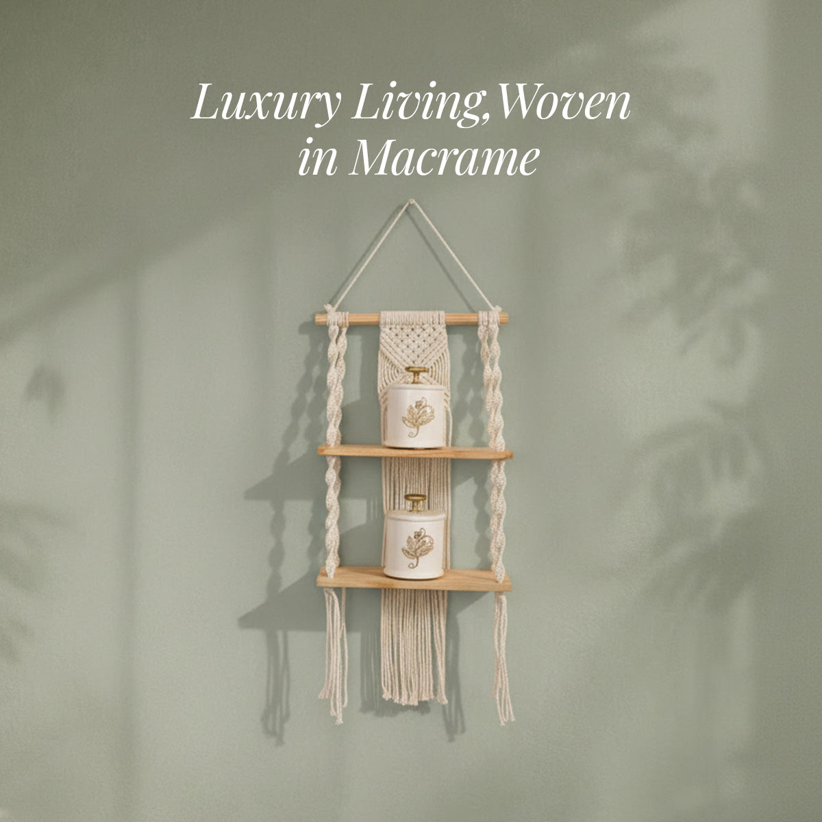 Avoirr Handmade Macrame Wall Shelf | Boho Hanging Wooden Shelf