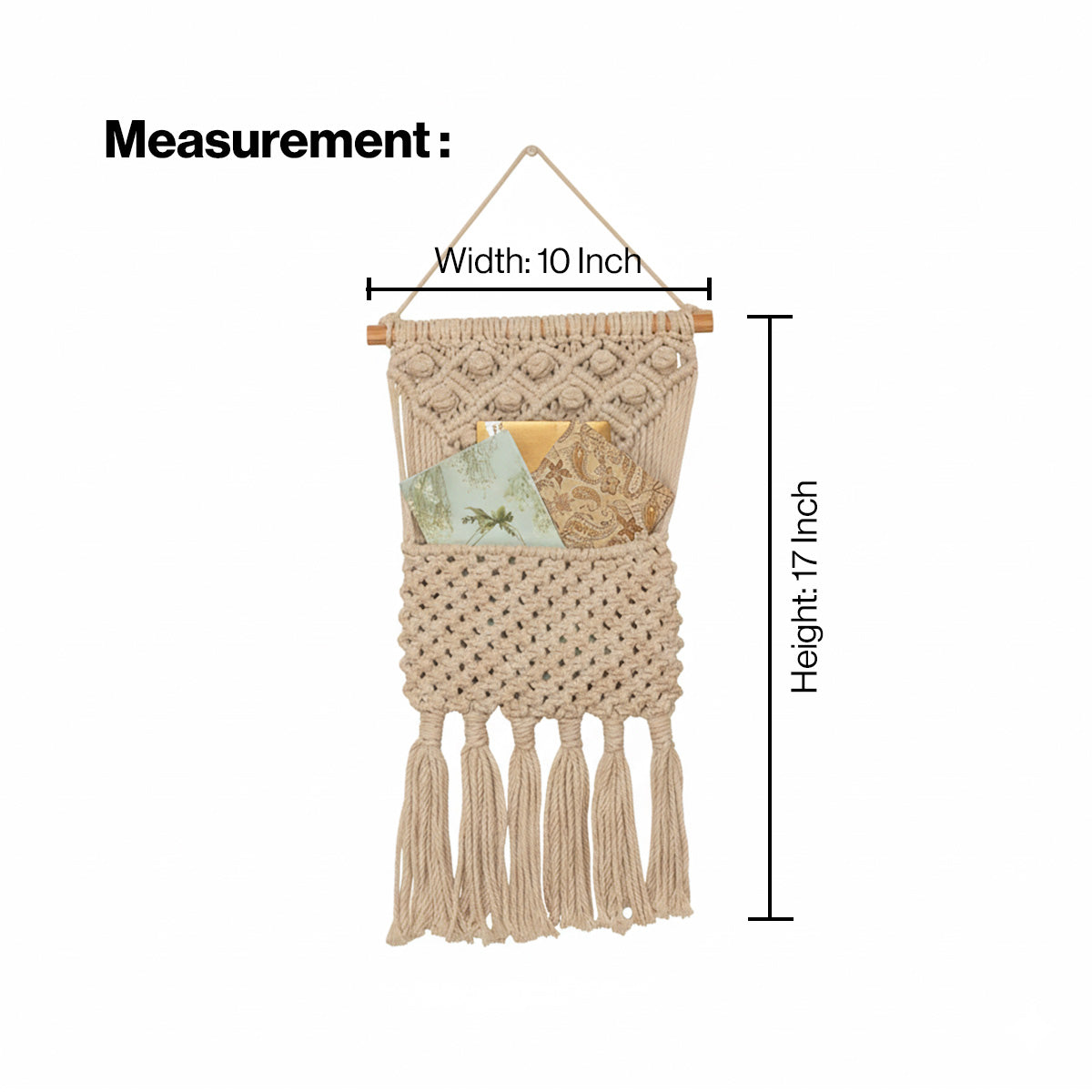 Avoirr Handmade Macrame Magazine Holder Wall Hanging – Boho Cotton Wall Organizer for Magazines, Mail & Newspapers, Decorative Macrame Storage Pocket for Living Room, Bedroom & Office
