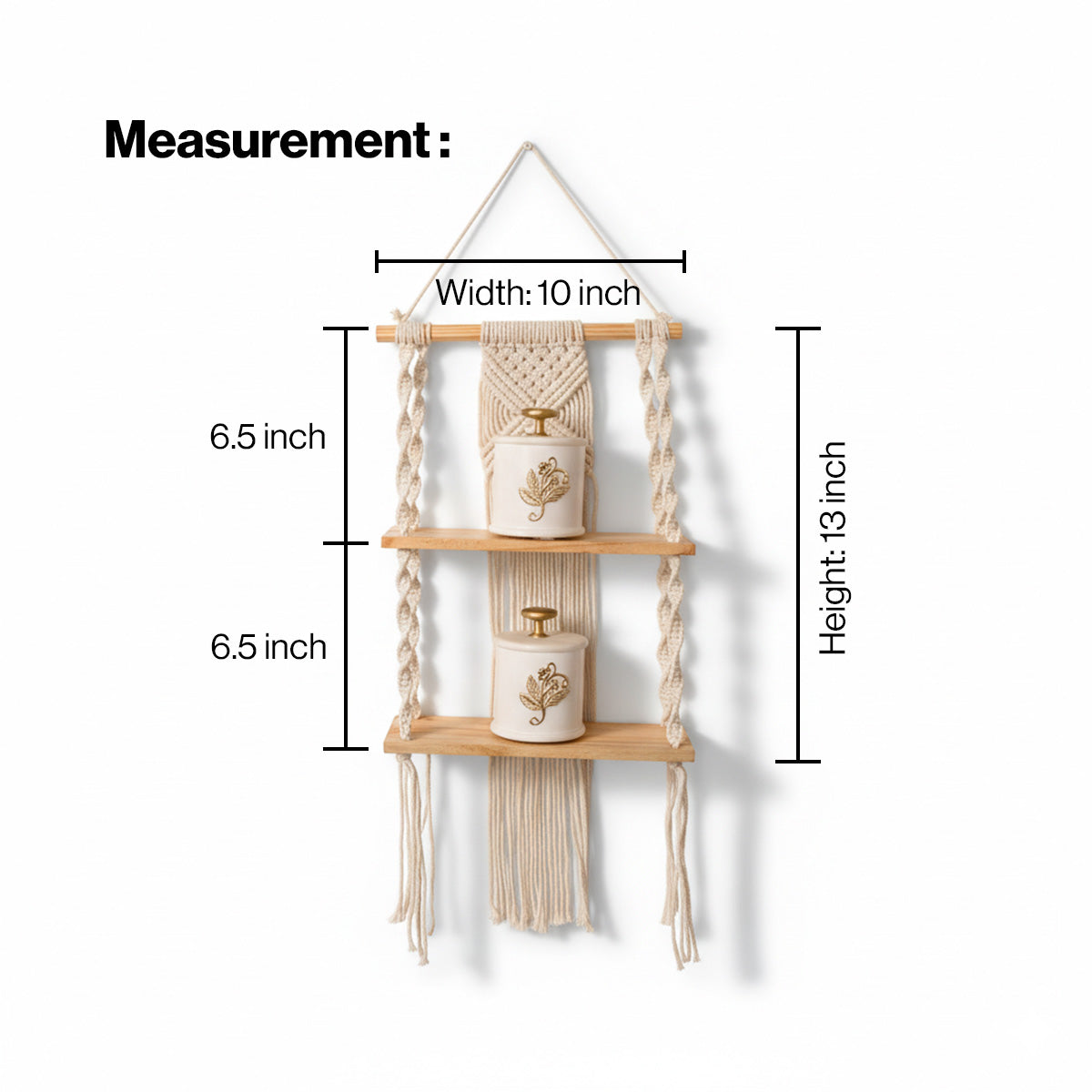 Avoirr Handmade Macrame Wall Shelf | Boho Hanging Wooden Shelf