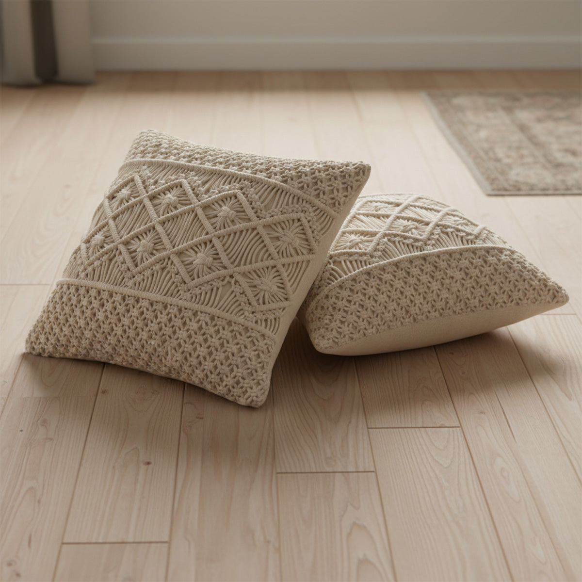 AVOIRR Handmade Macrame Cushion Cover – Boho Decorative Throw Pillow 16x16