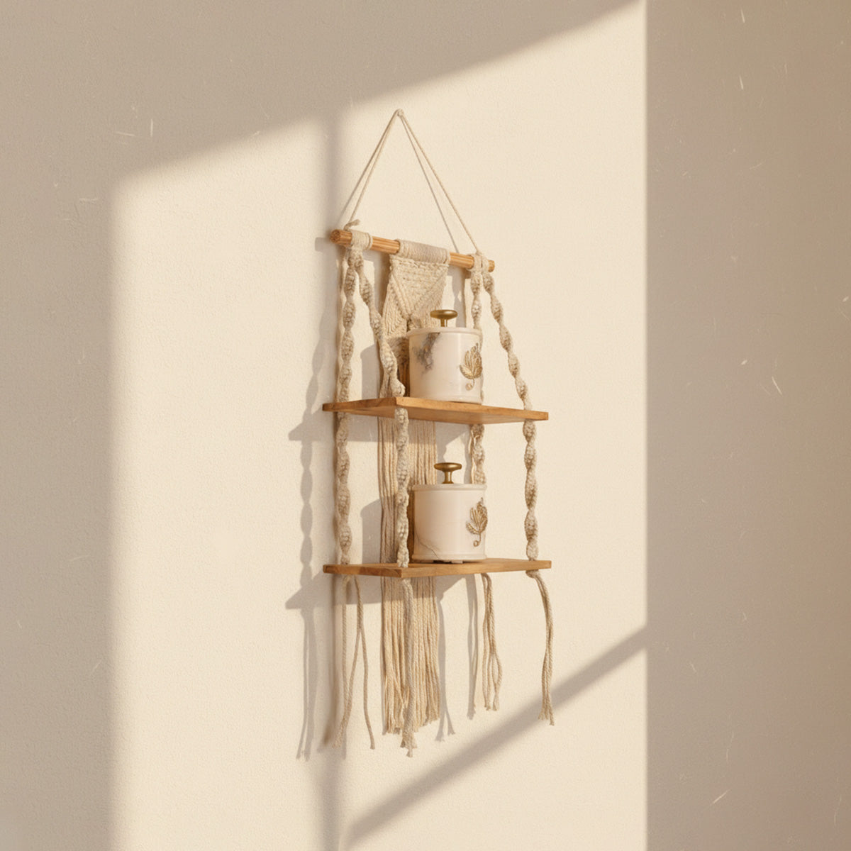 Avoirr Handmade Macrame Wall Shelf | Boho Hanging Wooden Shelf