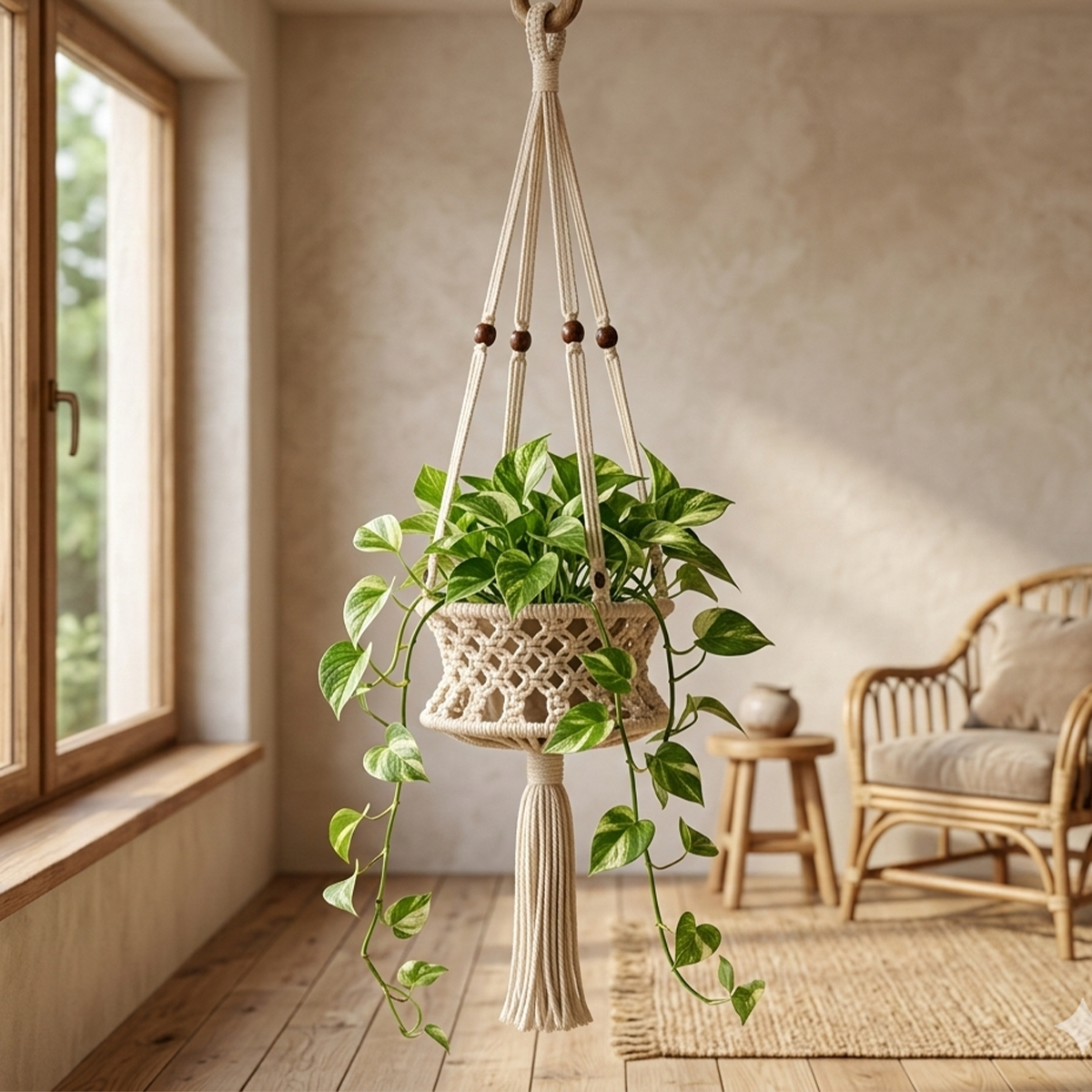 Avoirr Handmade Macrame Plant Hanger | Boho Cotton Hanging Planter Holder