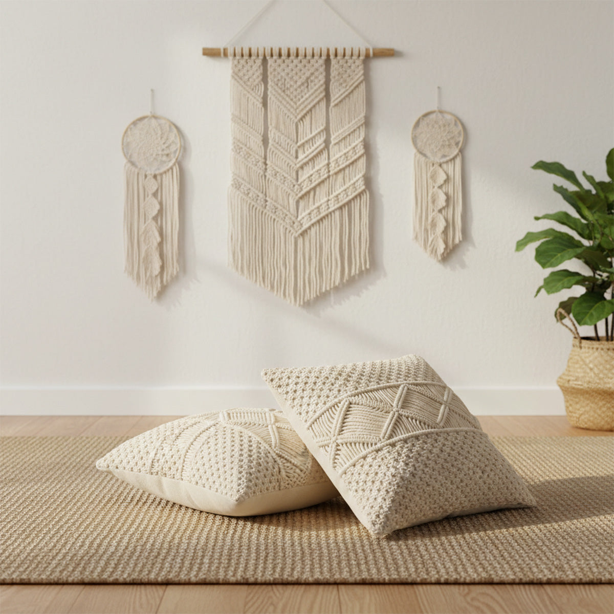 AVOIRR Handmade Macrame Cushion Cover – Boho Decorative Throw Pillow 16x16