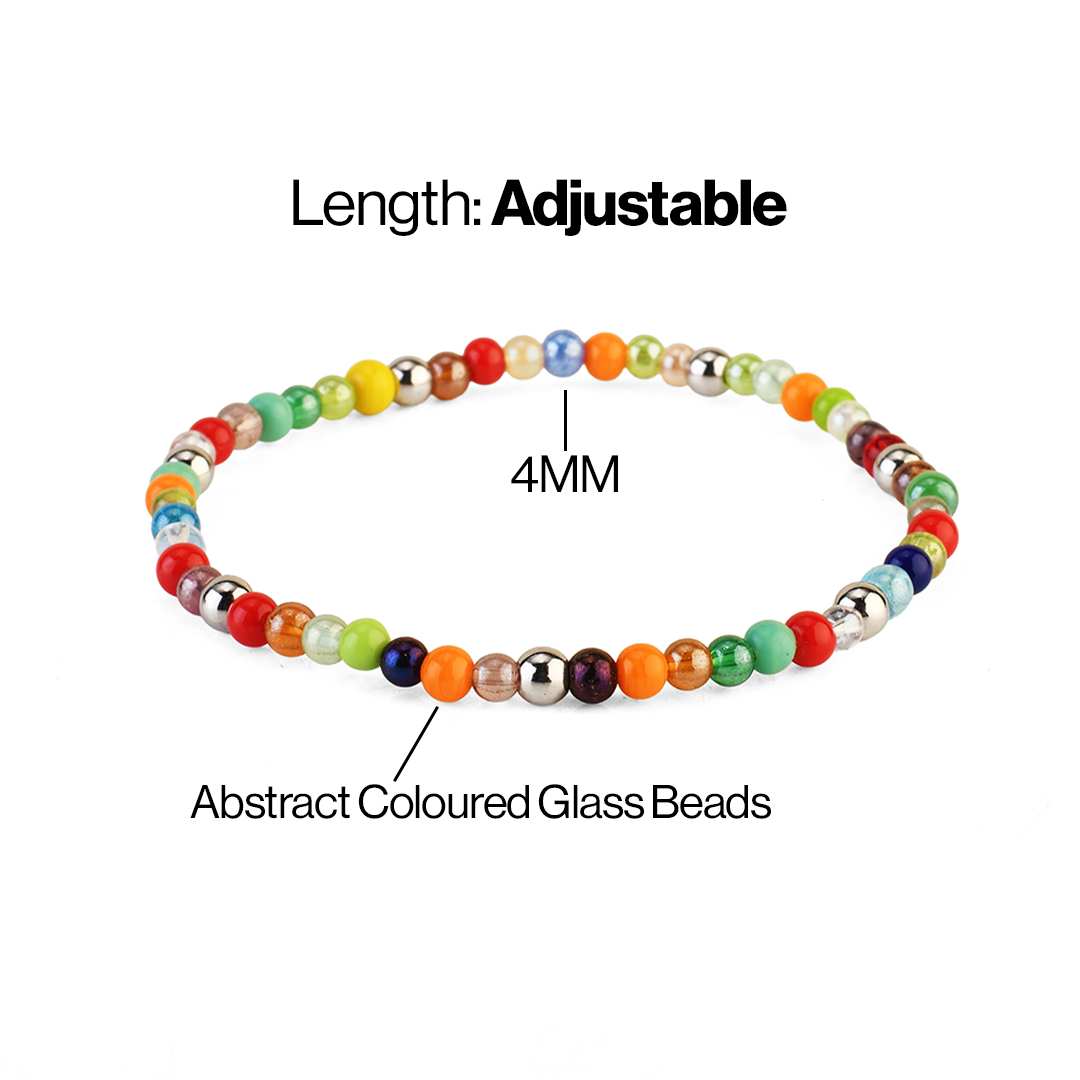 Avoirr Handmade Set of 2 Colorful Beaded Anklets  for Women & Girls – 3mm Glass Beads, Stretchable Elastic Thread, 8 Inch Adjustable Fit