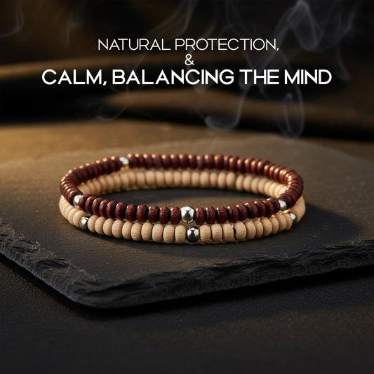 Avoirr Handmade Wooden Anklets Set of two for Women | Natural & Maroon 3mm Beads with Silver Accents | Adjustable 7.5–8 Inch Ankle Bracelet