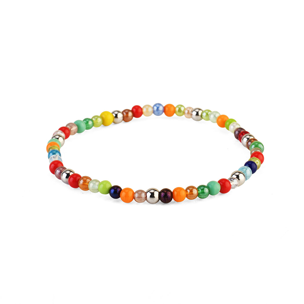 Avoirr Handmade Set of 2 Colorful Beaded Anklets  for Women & Girls – 3mm Glass Beads, Stretchable Elastic Thread, 8 Inch Adjustable Fit