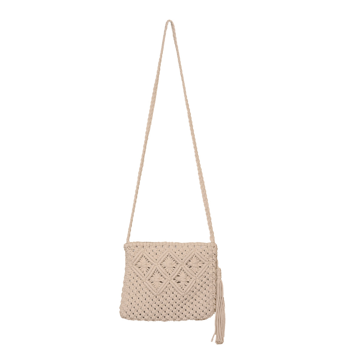 Avoirr Handmade Macrame Crossbody Bag for Women – Boho Cotton Shoulder Purse with Zipper Closure & Tassel, Lightweight Small Travel Festival Handbag