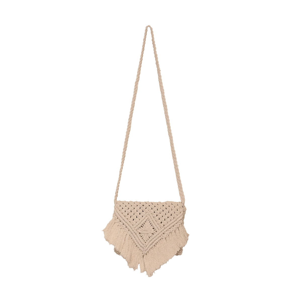 Avoirr Handmade Macrame Crossbody Bag for Women – Boho Cotton Fringe Purse, Lightweight Shoulder Bag, Small Woven Hippie Handbag, Summer Festival Travel Gift