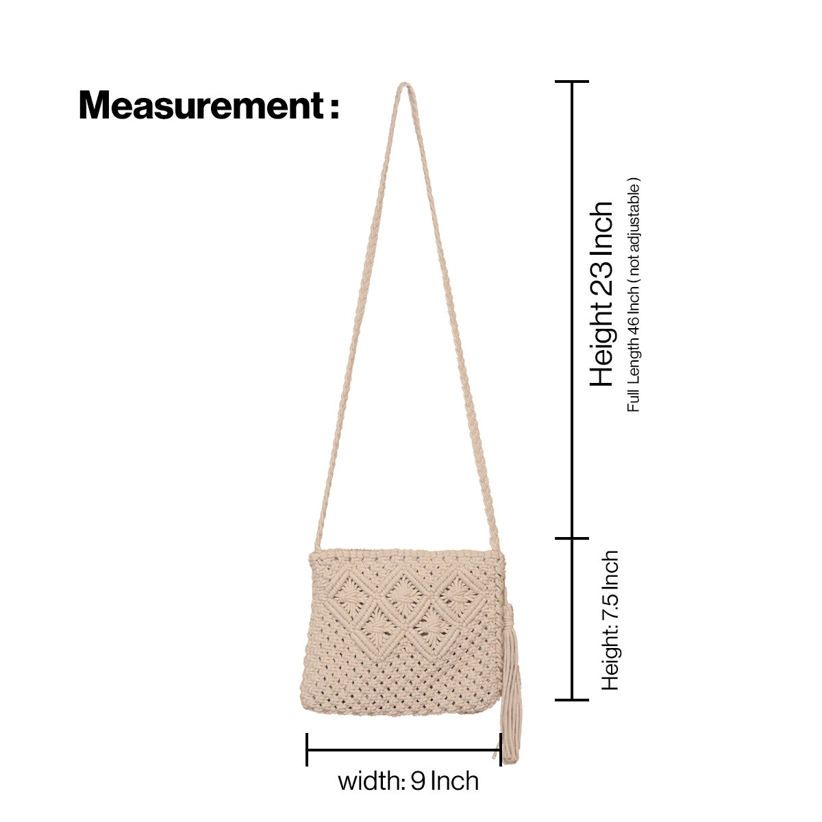 Avoirr Handmade Macrame Crossbody Bag for Women – Boho Cotton Shoulder Purse with Zipper Closure & Tassel, Lightweight Small Travel Festival Handbag