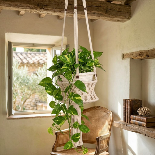 Avoirr Handmade Macrame Plant Hanger | Boho Cotton Hanging Planter Holder