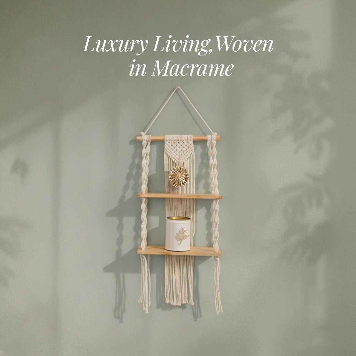 Avoirr Handmade Macrame Wall Shelf | Boho Hanging Wooden Shelf