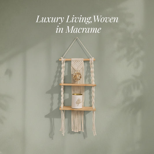 Avoirr Handmade Macrame Wall Shelf | Boho Hanging Wooden Shelf