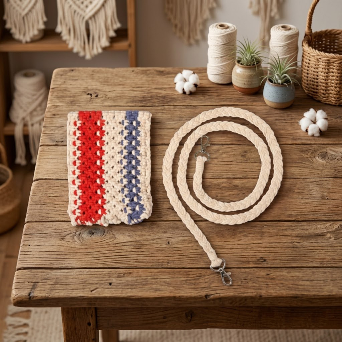 AVOIRR Handmade Macrame Crossbody Bag – Boho Crochet Purse for Women