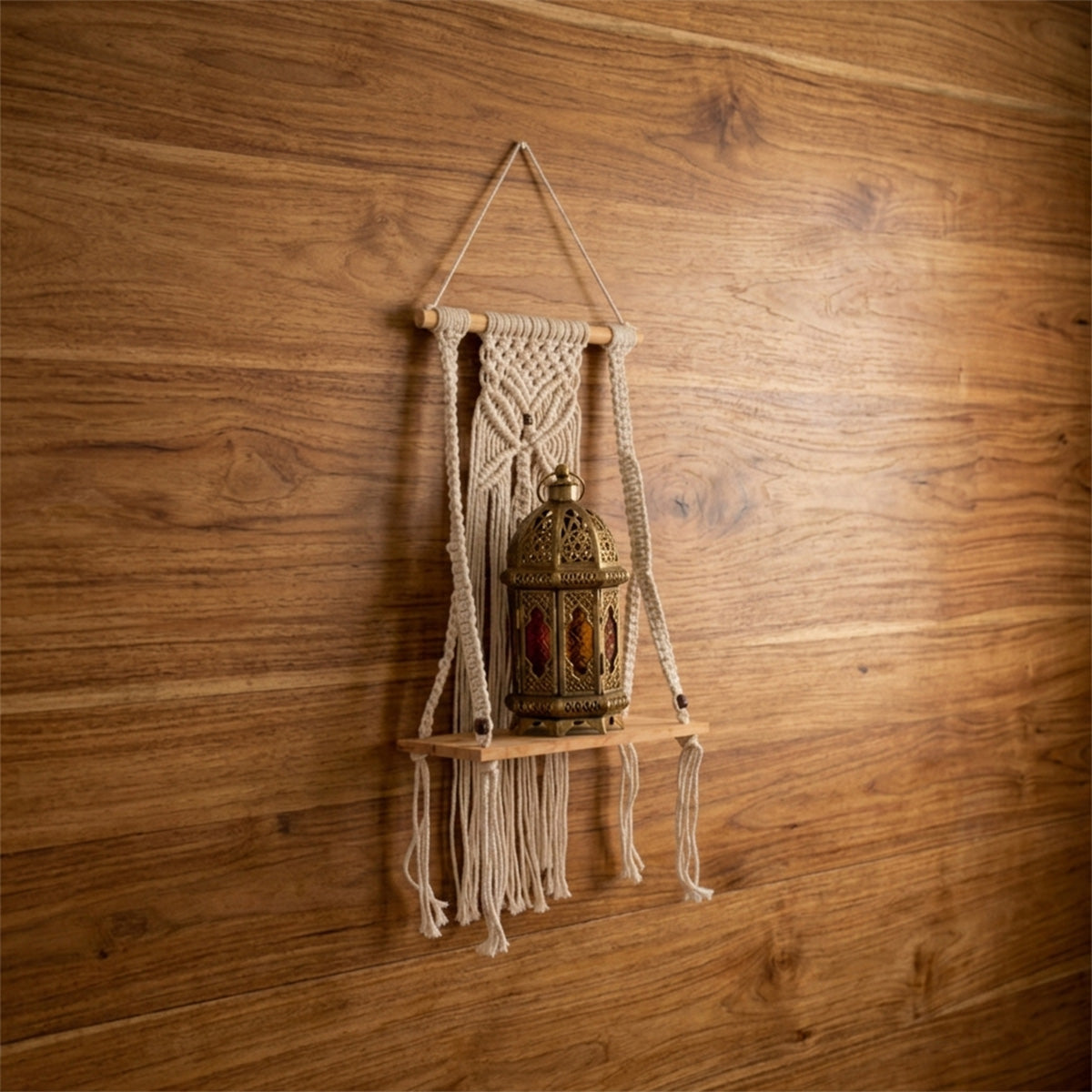 AVOIRR Handmade Macrame Wall Shelf – Boho Hanging Plant Shelf