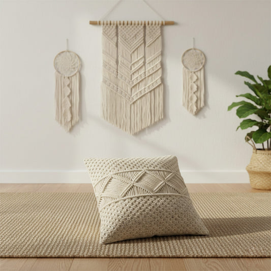 AVOIRR Handmade Macrame Cushion Cover – Boho Decorative Throw Pillow 16x16