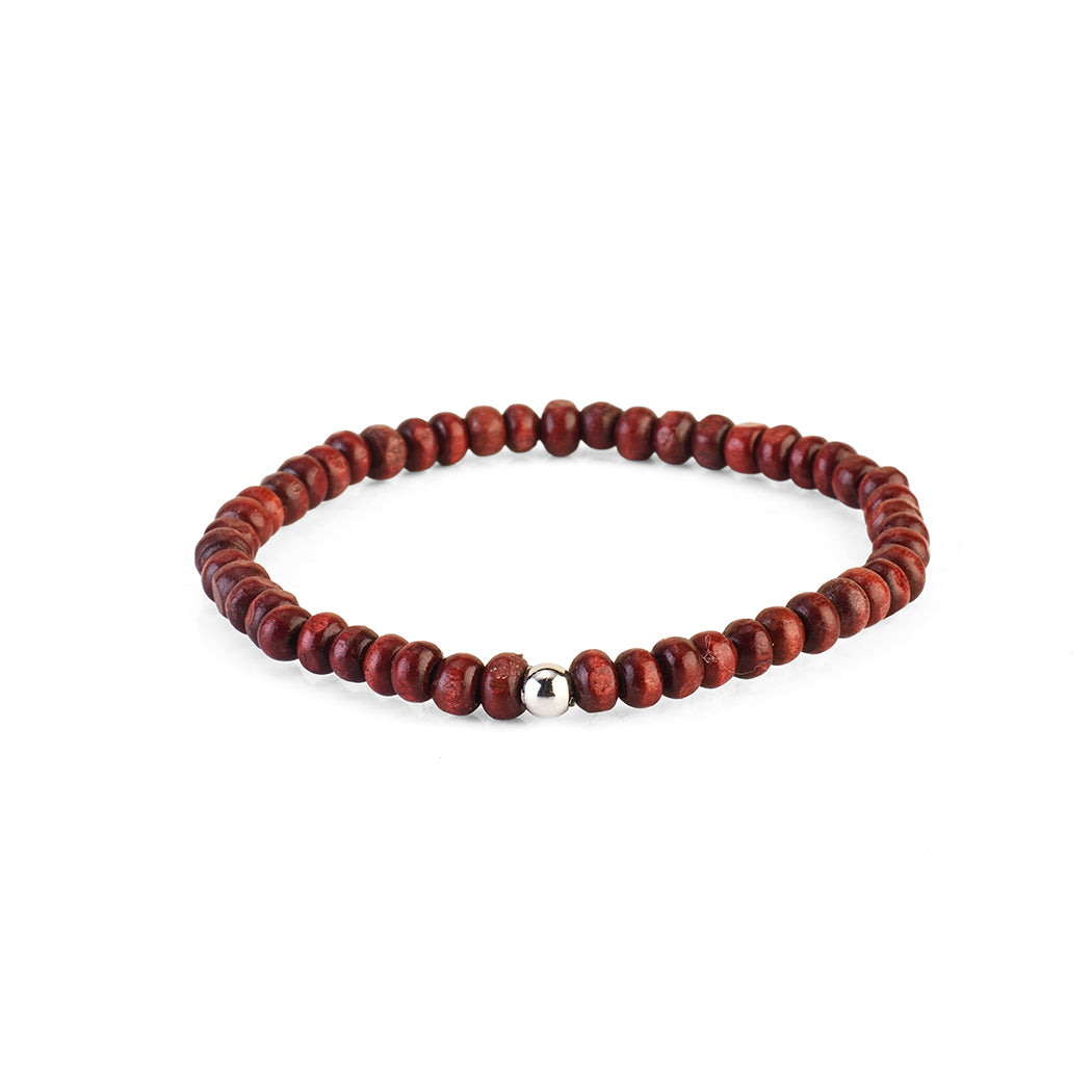 Avoirr Set of 4 Natural Wood Beaded Bracelets for Men & Women – 4mm Handmade Stretchable Wooden Beads in Natural, Tan & Maroon – Unisex Fits (7–7.5 inch)