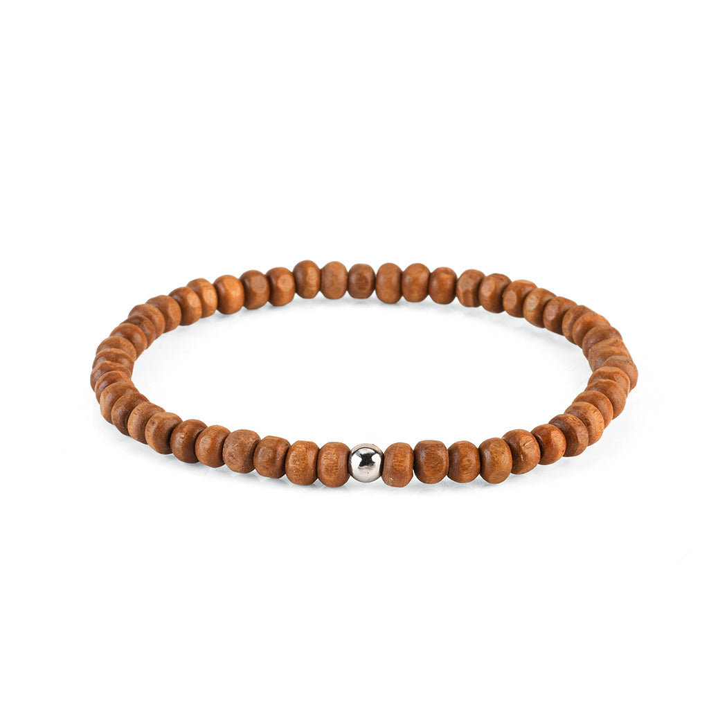 Avoirr Set of 4 Natural Wood Beaded Bracelets for Men & Women – 4mm Handmade Stretchable Wooden Beads in Natural, Tan & Maroon – Unisex Fits (7–7.5 inch)