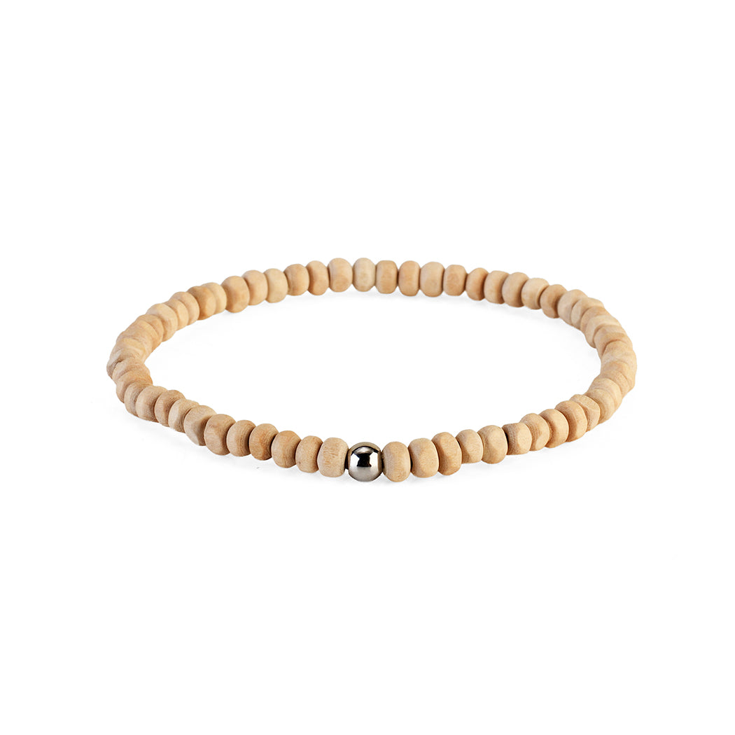 Avoirr Set of 4 Natural Wood Beaded Bracelets for Men & Women – 4mm Handmade Stretchable Wooden Beads in Natural, Tan & Maroon – Unisex Fits (7–7.5 inch)