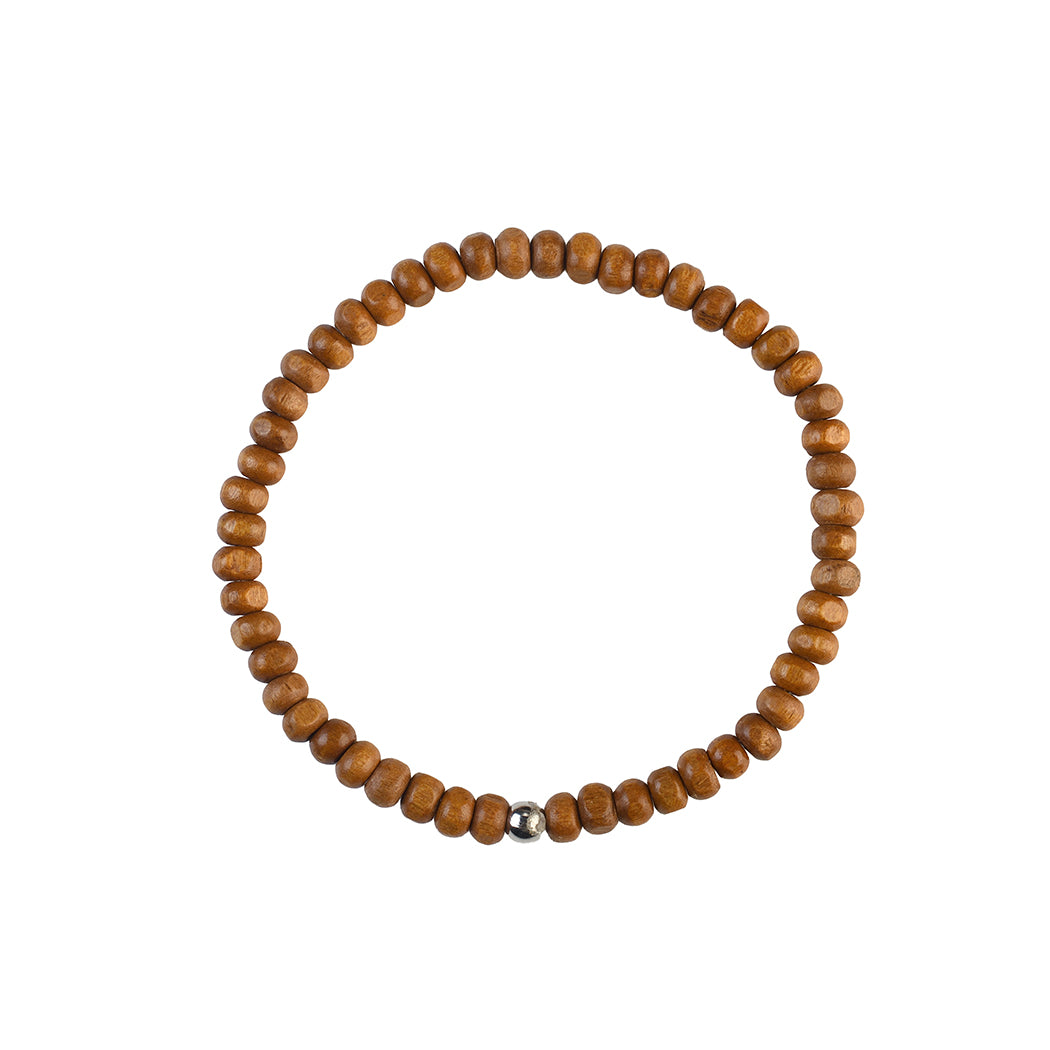 Avoirr Set of 4 Natural Wood Beaded Bracelets for Men & Women – 4mm Handmade Stretchable Wooden Beads in Natural, Tan & Maroon – Unisex Fits (7–7.5 inch)