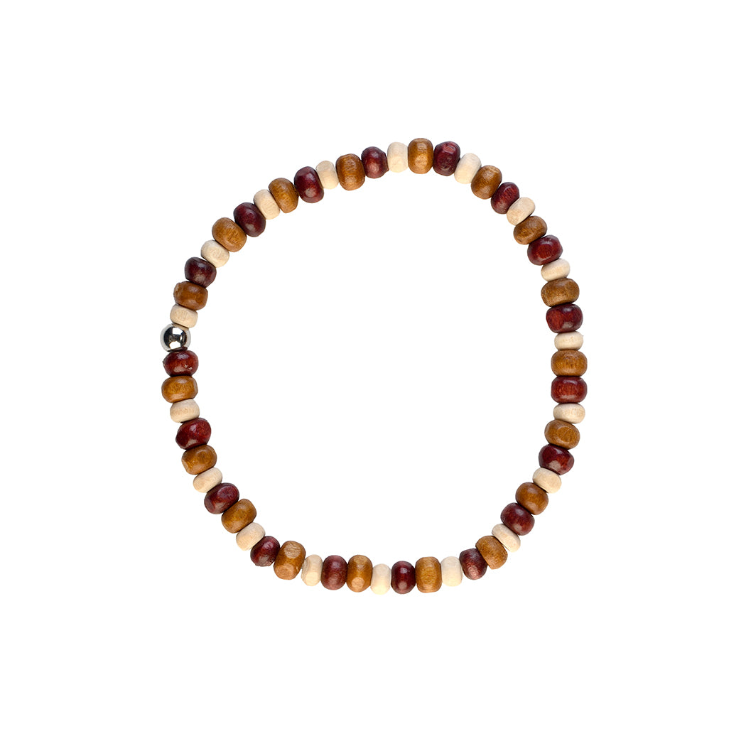 Avoirr Set of 4 Natural Wood Beaded Bracelets for Men & Women – 4mm Handmade Stretchable Wooden Beads in Natural, Tan & Maroon – Unisex Fits (7–7.5 inch)