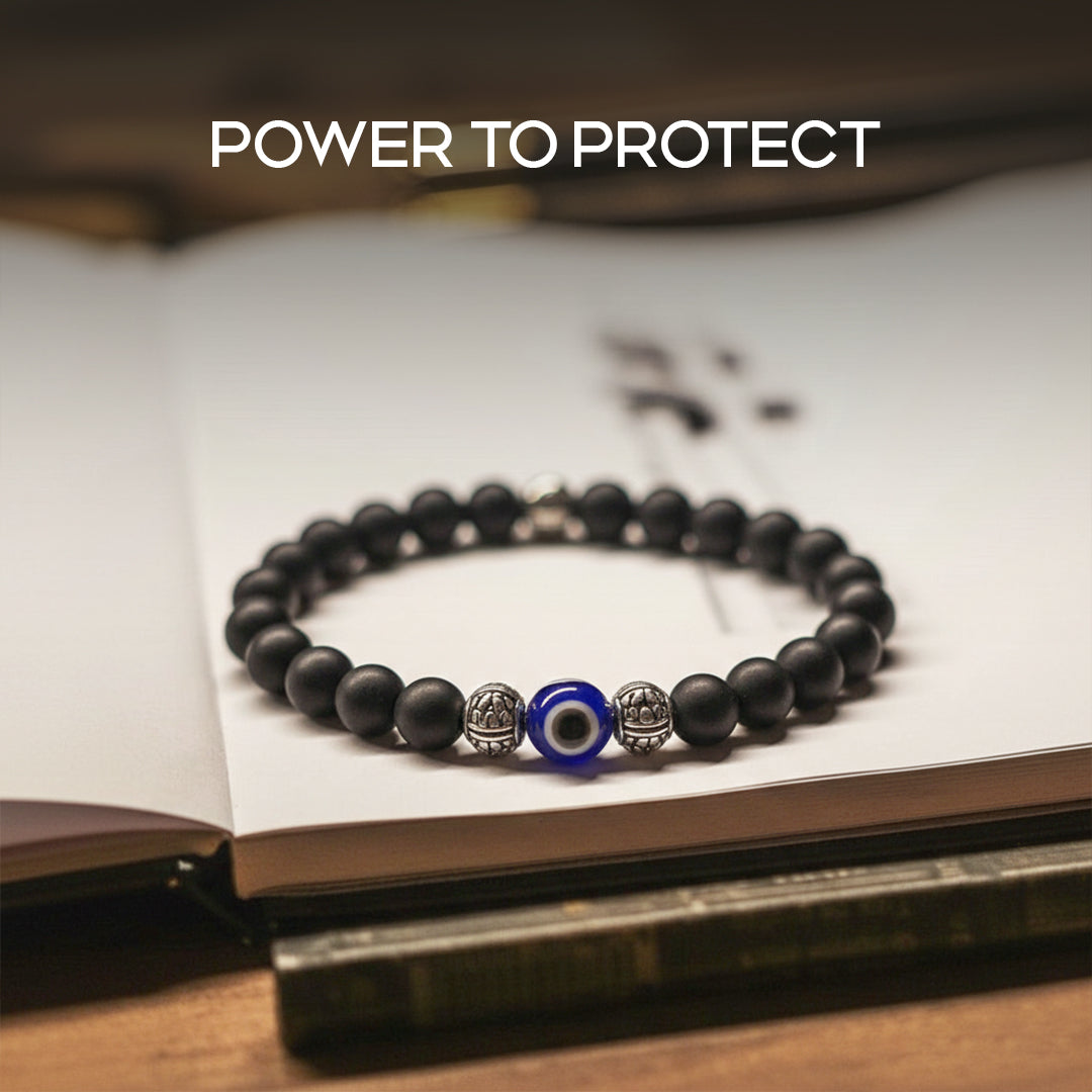 Avoirr 6mm Karungali/Ebonywood & Evil Eye Bracelet – Handmade Natural Beaded Protection Jewelry for Men & Women, Stretch Fit 6.75 Inches for Medium Wrists