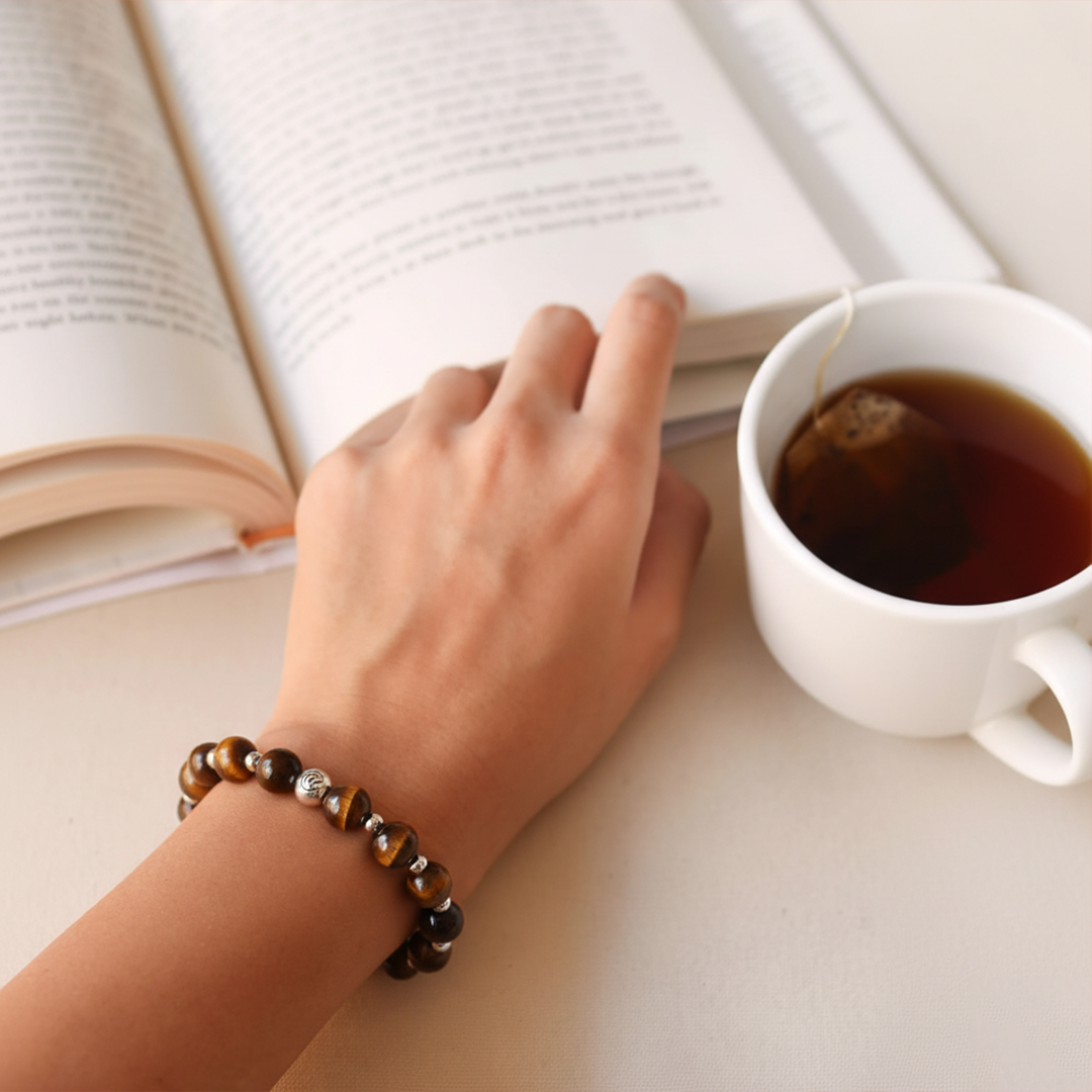 Avoirr 8mm Tiger Eye Beaded Bracelet – Natural Semi-Precious Stone Handmade Jewelry for Men & Women, Stretch Fit 6.25–6.75 Inches Wrists