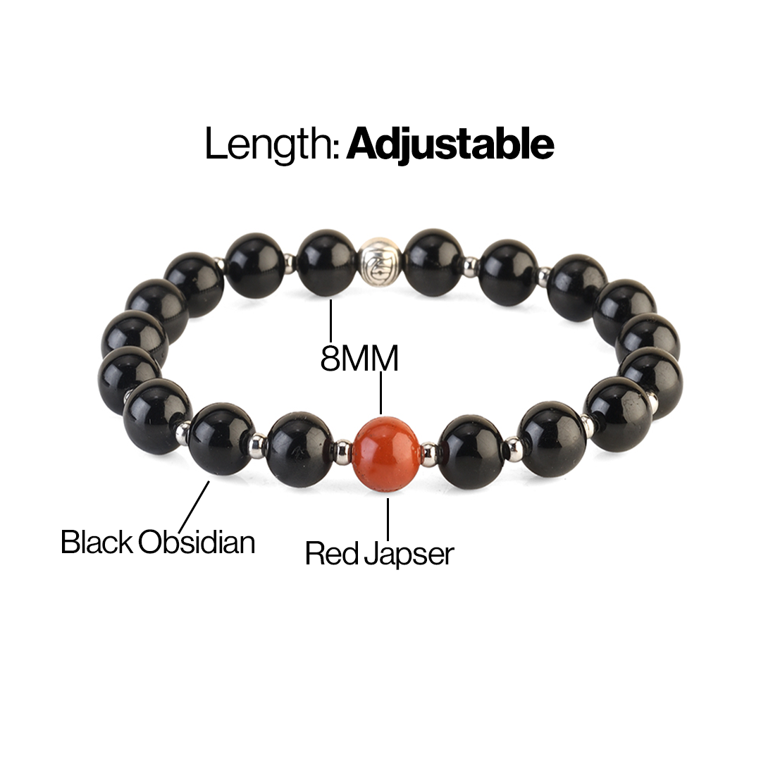 Avoirr 8mm Black Onyx/Obsidian & Red Jasper Bracelet – Natural Semi-Precious Stone Handmade Jewelry for Men & Women, Stretch Fit 6.5–7 Inches Wrists