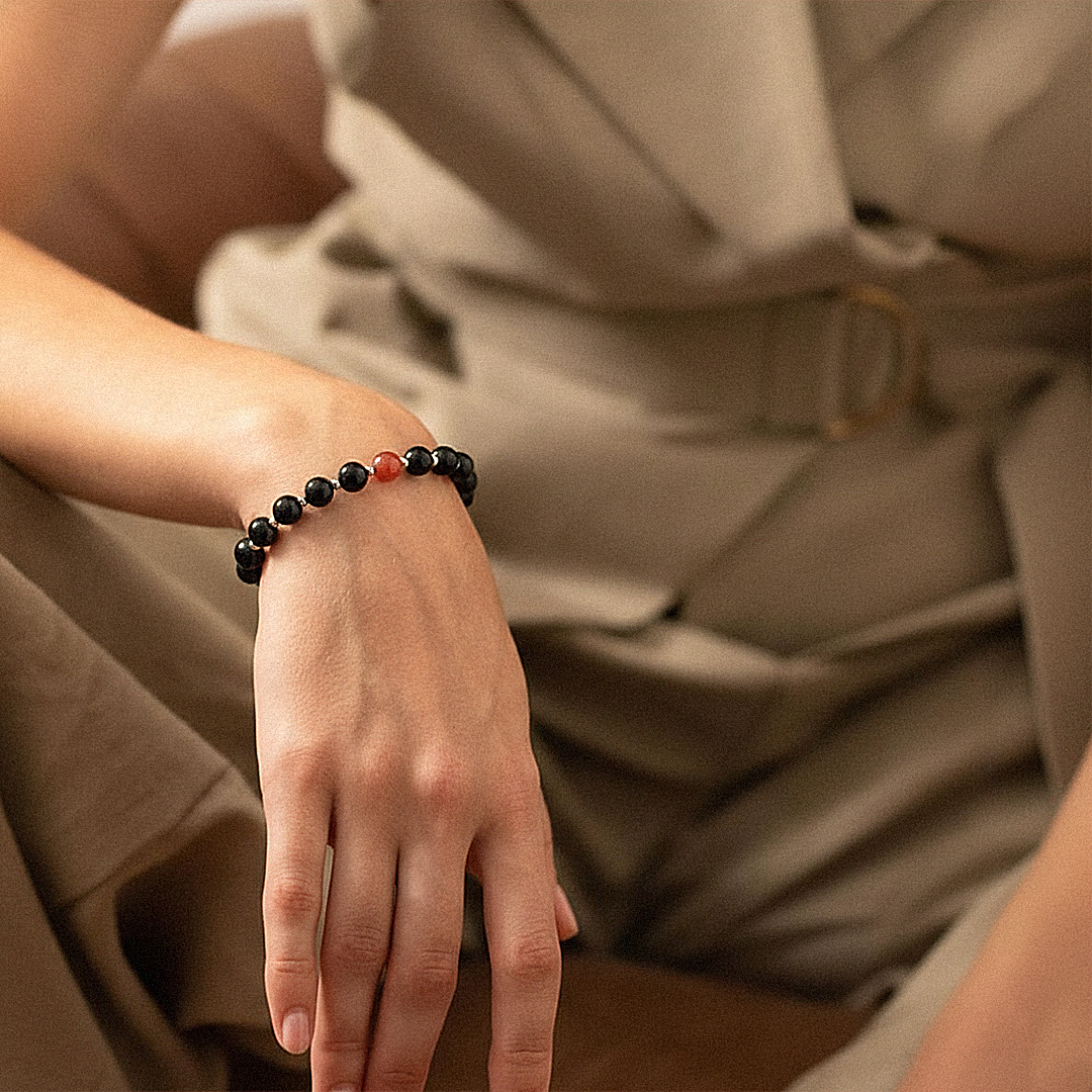 Avoirr 8mm Black Onyx/Obsidian & Red Jasper Bracelet – Natural Semi-Precious Stone Handmade Jewelry for Men & Women, Stretch Fit 6.5–7 Inches Wrists