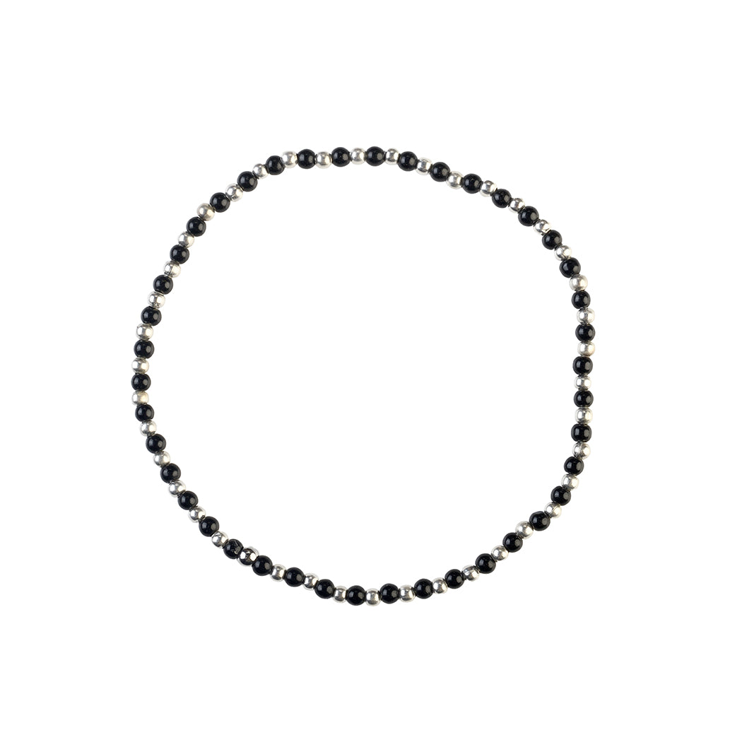 Avoirr Black and Steel Beaded Anklets for Women – Set of 2 | 3mm Glass & Alloy Beads | Handmade Stretchable Ankle Bracelet Fits Size 8–8.5 Inches