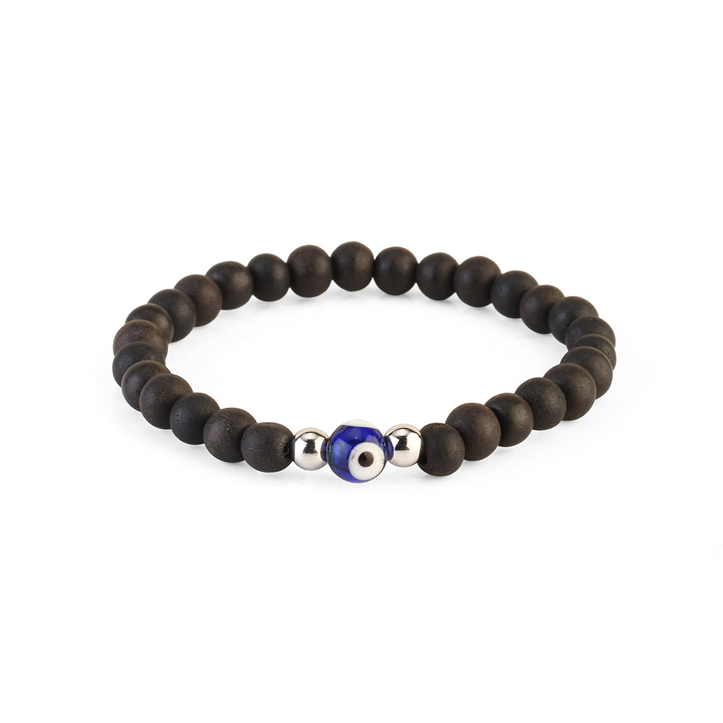 Avoirr Natural Wood & Ebonywood Evil Eye Beaded Bracelet Set – 6mm Handmade Protection Bracelets for Men & Women, Stretchable Unisex Wooden Jewelry, Spiritual Energy Wristband 6–6.5 inch